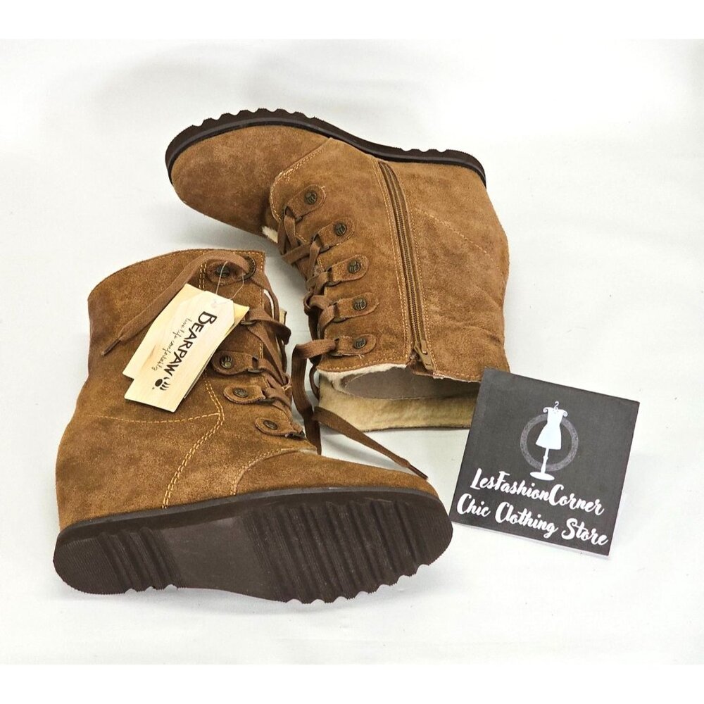 NWD Bearpaw Women's Brown Suede Bonnie Wedge Boot Zip Bootie Size 8 1809 - Picture 13 of 16